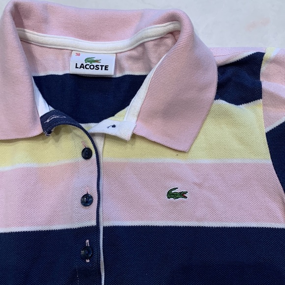 Lacoste woman's polo shirt, short sleeves, pink, blue and yellow - Picture 2 of 2